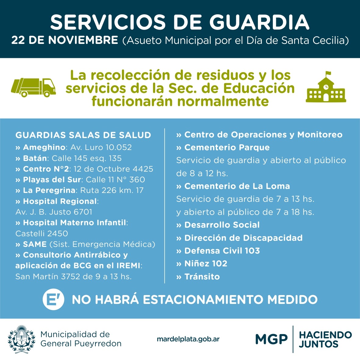 Santa Cecilia: habrá asueto municipal pero no alcanza a docentes Santa Cecilia: habrá asueto municipal pero no alcanza a docentes