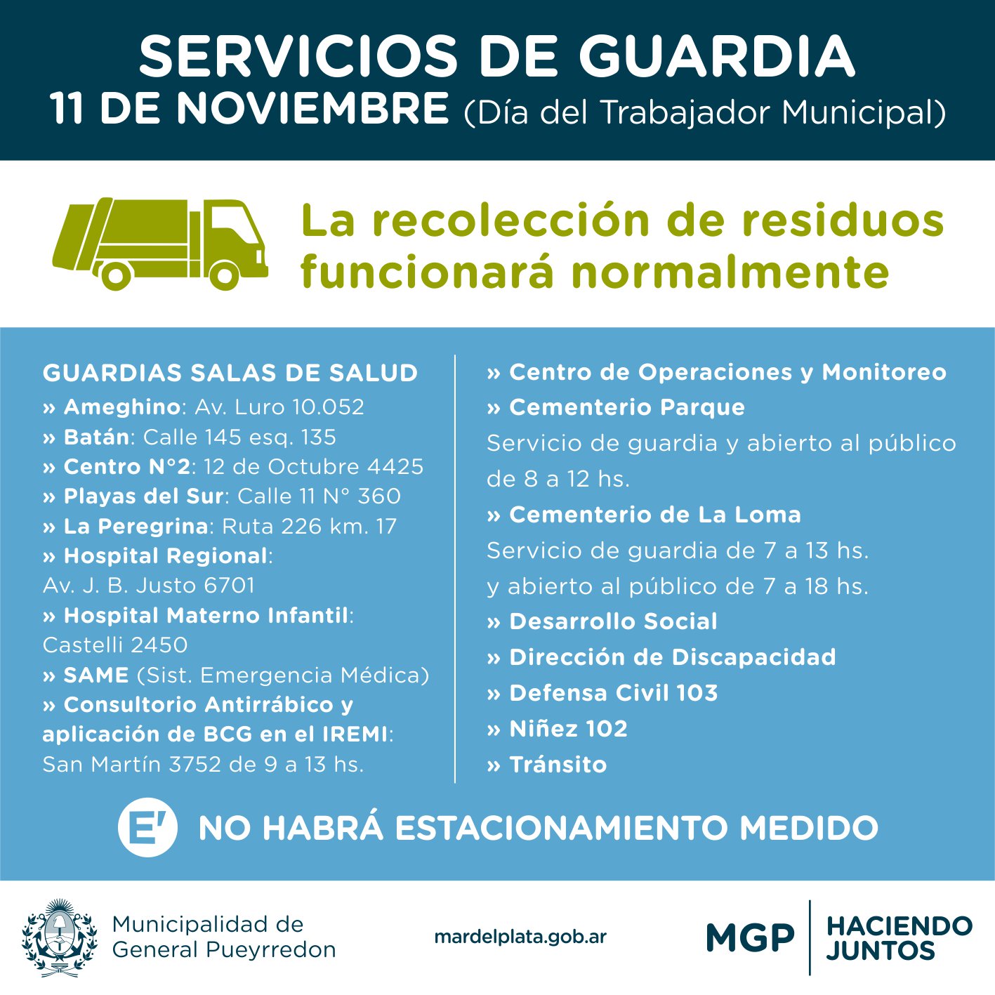 Día del Municipal: habrá recolección de residuos y guardias en servicios esenciales