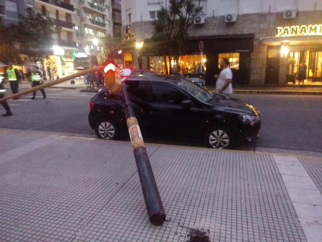 Cayó un semáforo sobre un auto a metros de la Municipalidad