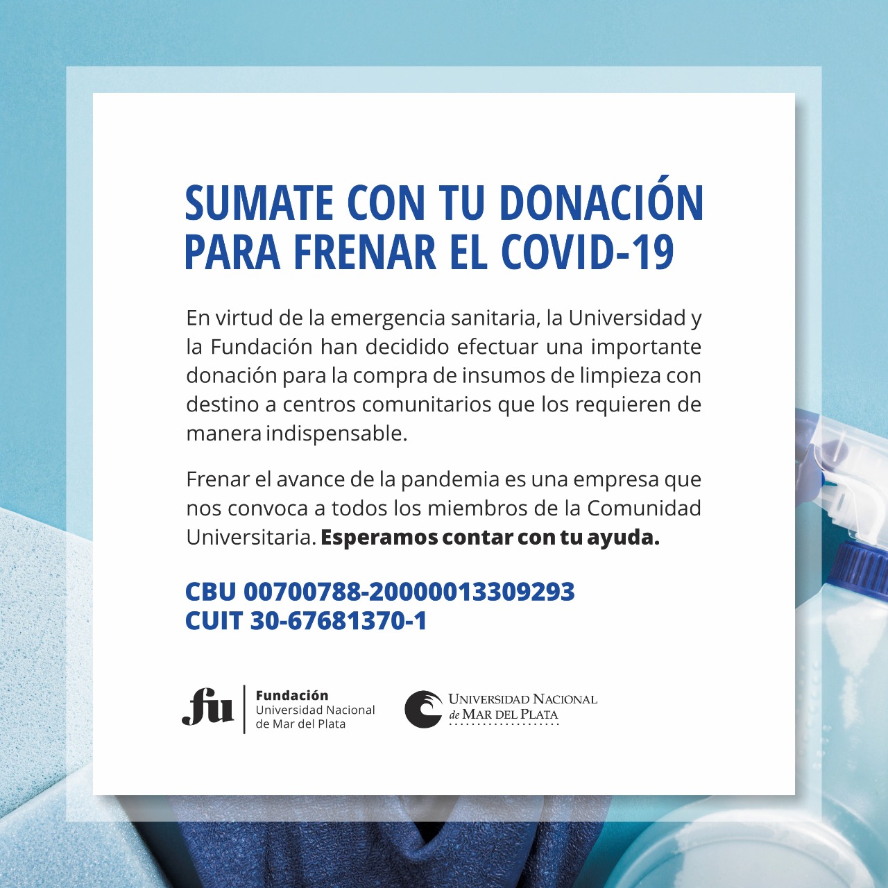 La UNMDP promueve campaña de donación para frenar el COVID-19