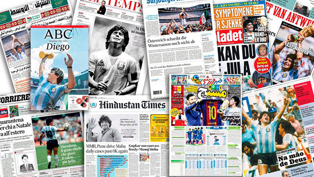 El impacto de la muerte de Maradona, reflejado en los titulares del mundo