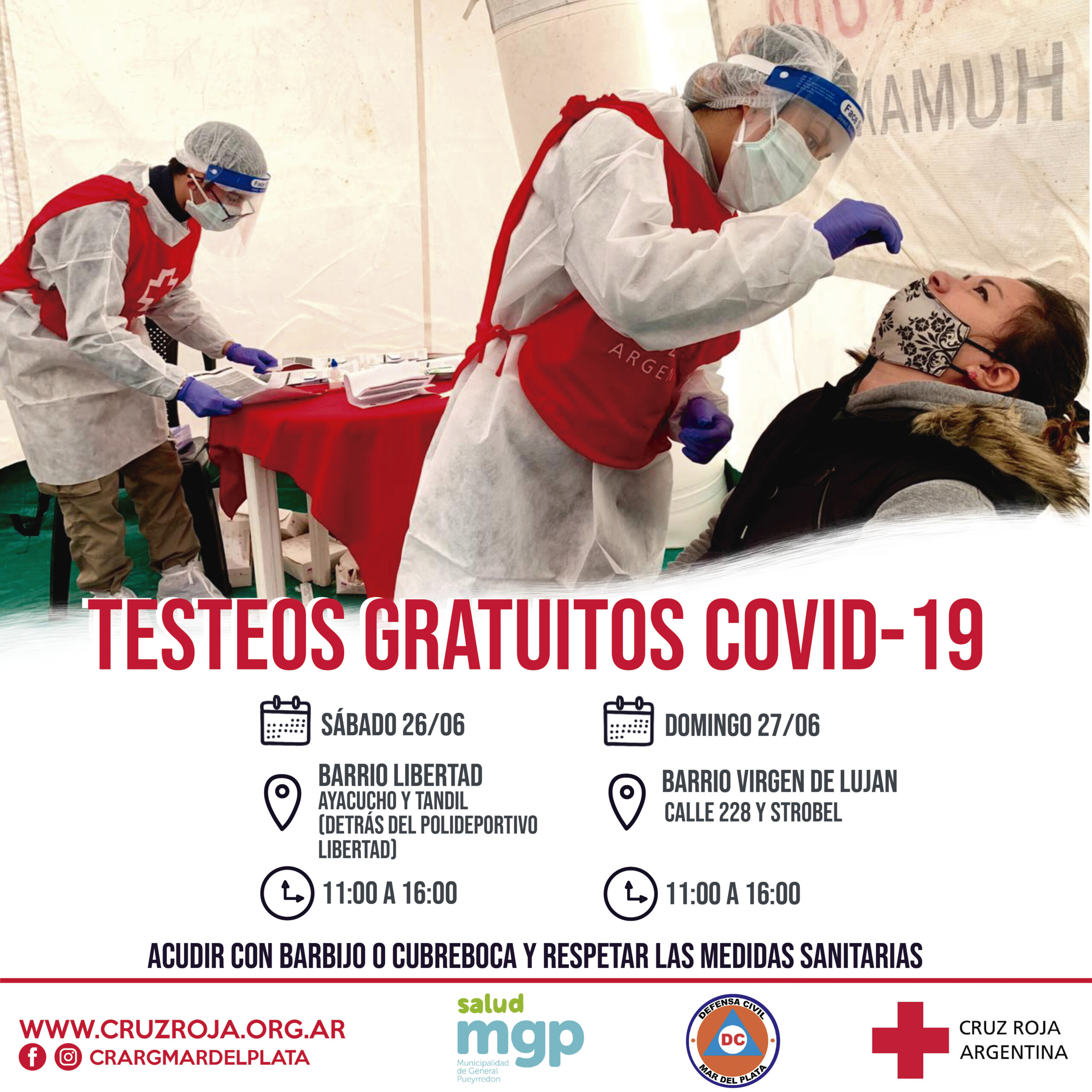 Cruz Roja realizará jornadas gratuitas de testeos de Covid-19