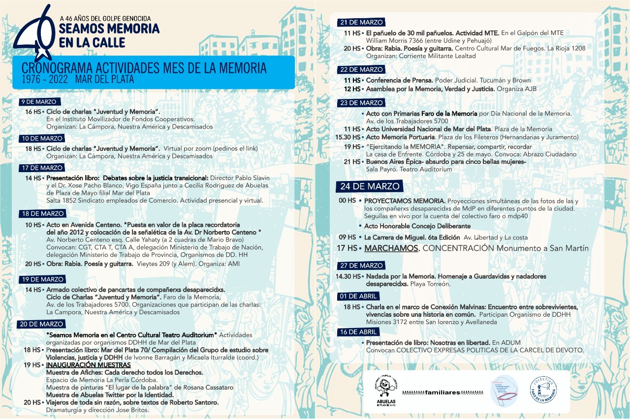 Mar del Plata: Cronograma de actividades a 46 años del Golpe genocida