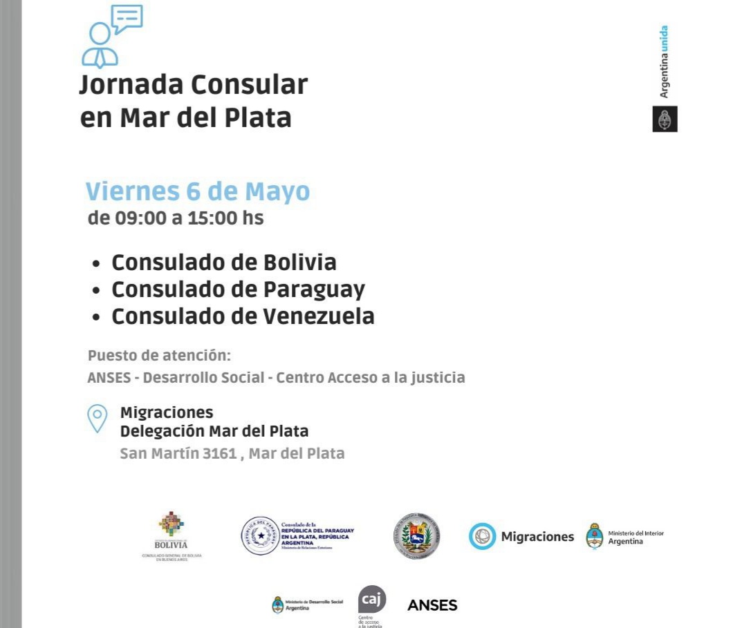 Realizarán Jornadas Consulares en Mar del Plata
