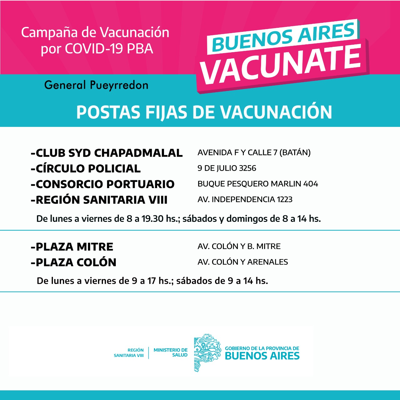 Las postas itinerantes de vacunación covid recorrerán seis puntos de Mar del Plata